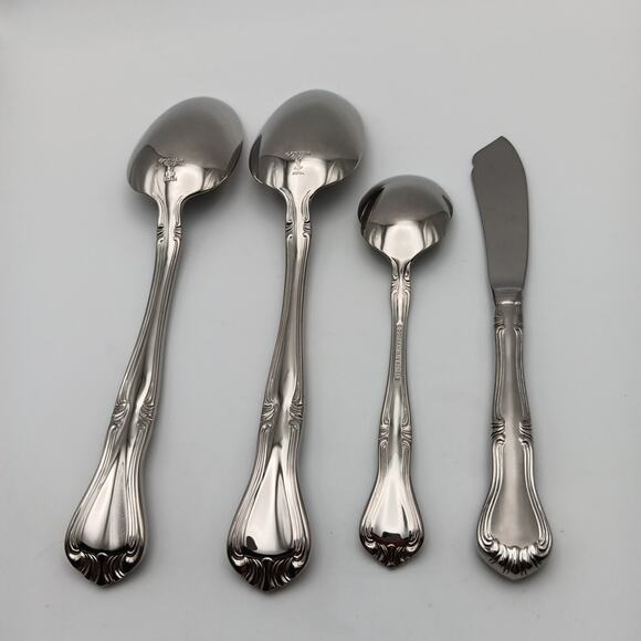 Gorham Valcourt FROSTED 4 Piece Serving Set Stainless 18/8 Flatware Korea NOS - Picture 2 of 3